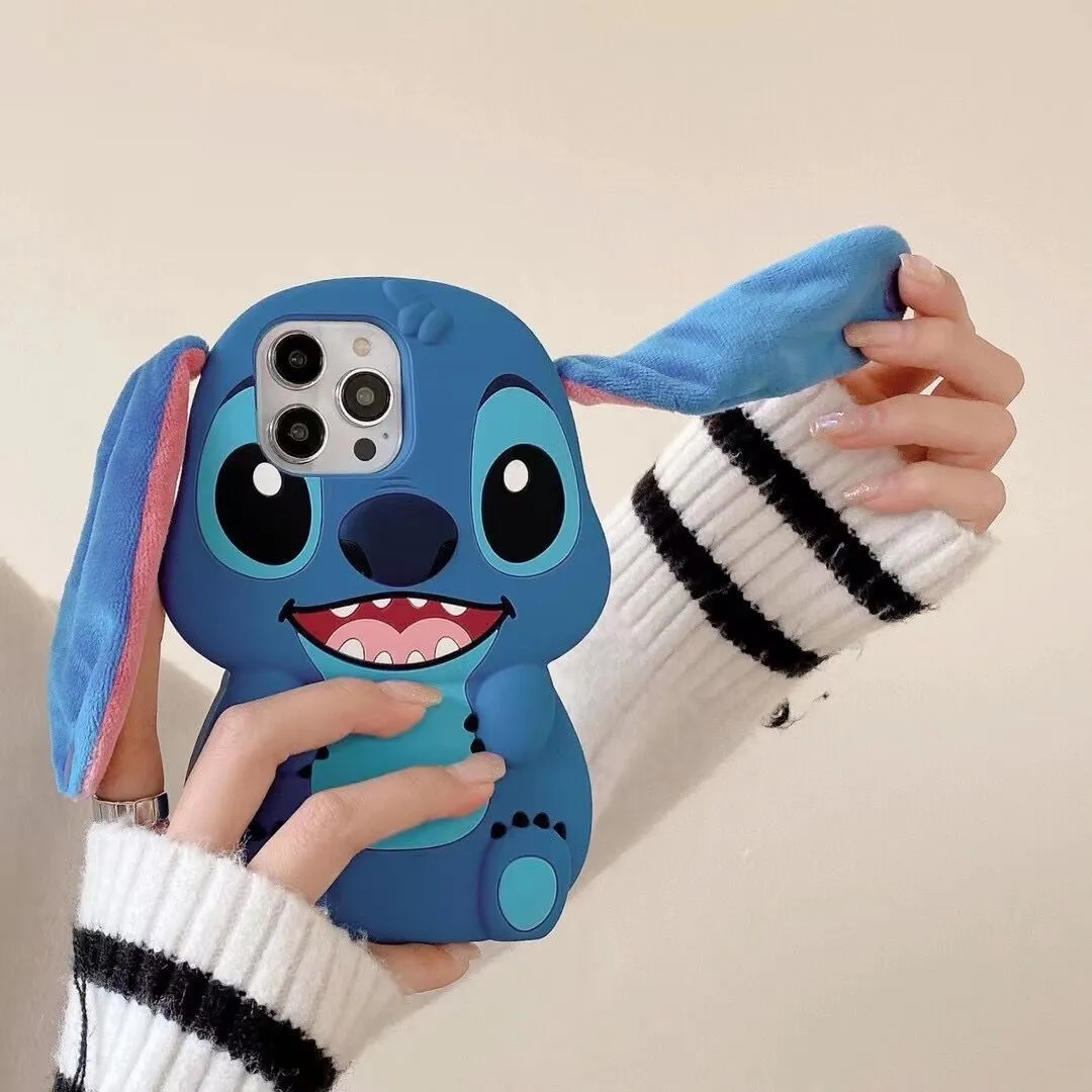Cartoon Cute Big-Ear Stitch Case for iPhone 17 – Compatible with iPhone 16/15 Pro Max/14 Pro Max/11, Shockproof Soft TPU Bumper Cover